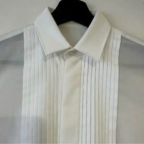 トップス SAINT LAURENT PARIS Shirt Pleated Saint Laurent Paris White Pleated Tuxedo Shirt size FR 36 US 4 Cotton